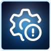 Icon with a cog and an exclamation mark.